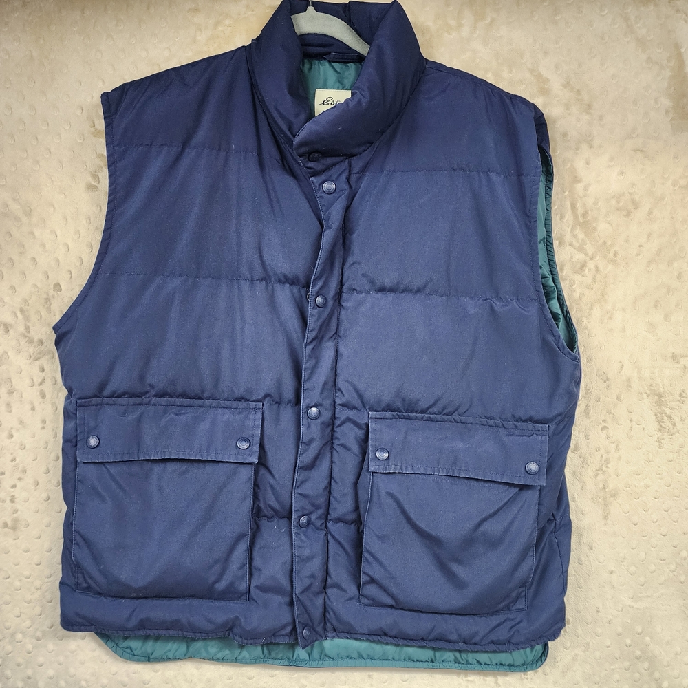 Vintage Eddie Bauer Men's Blue Green Goose Down Puffer Vest XL